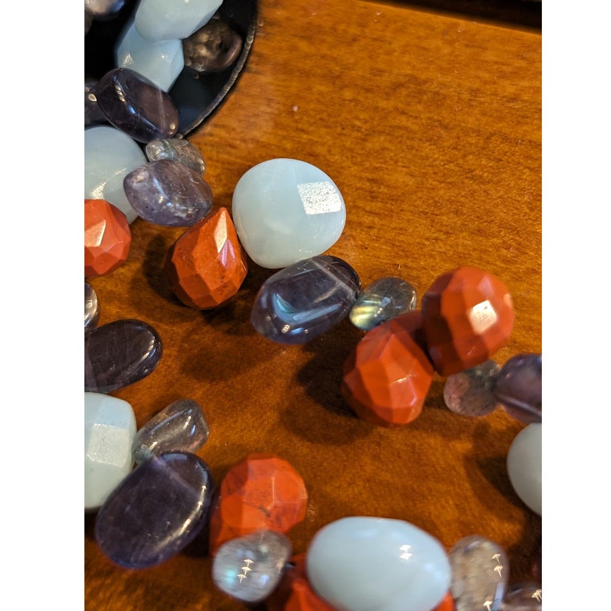 Genuine Faceted Stone Double Strand Bead Sterling Silver Necklace