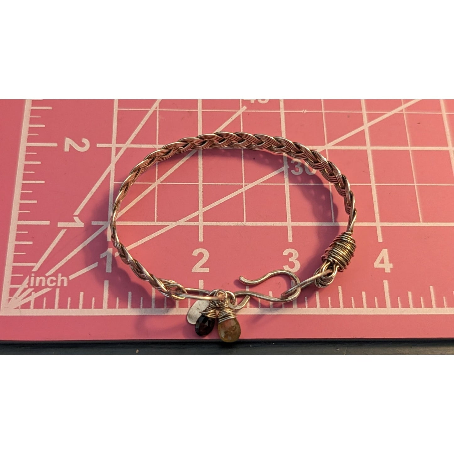 Nashelle 925 Sterling Braided Oblong Bangle W/ Briolette Gemstones & Hook Clasp