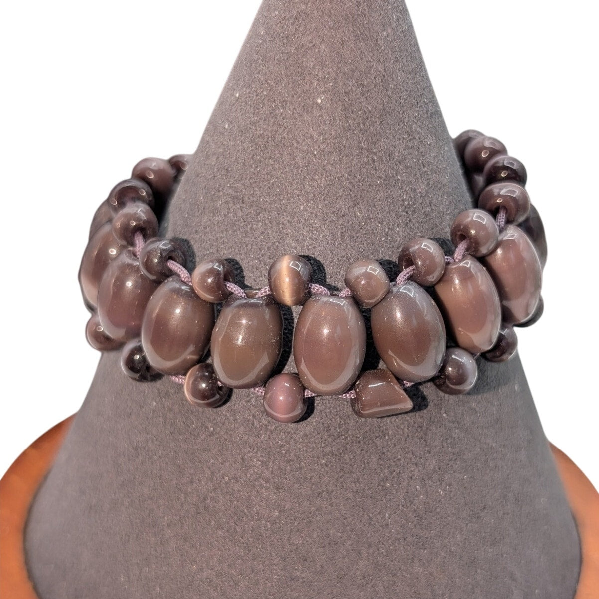 Purple Cat's Eye Glass Bead Pull String Adjustable Bracelet