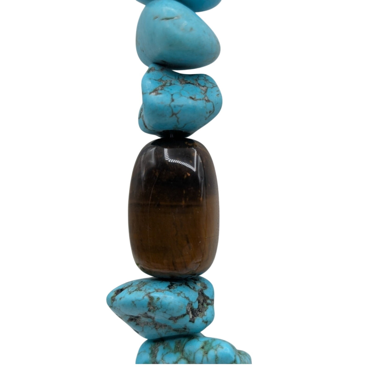 Chunky Southwestern Turquoise Tigers Eye Agate Bead Sterling Silver 30" Necklace