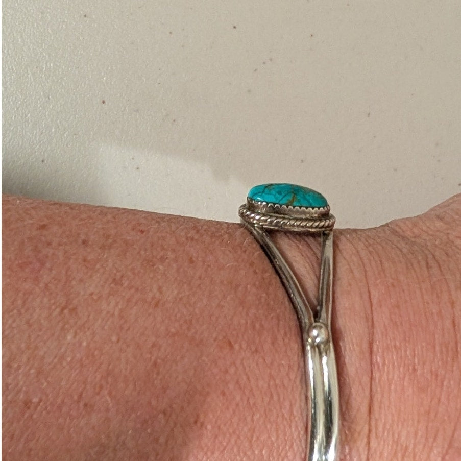 Vintage Signed LR Sterling Native American Southwestern Turquoise Cuff Bracelet