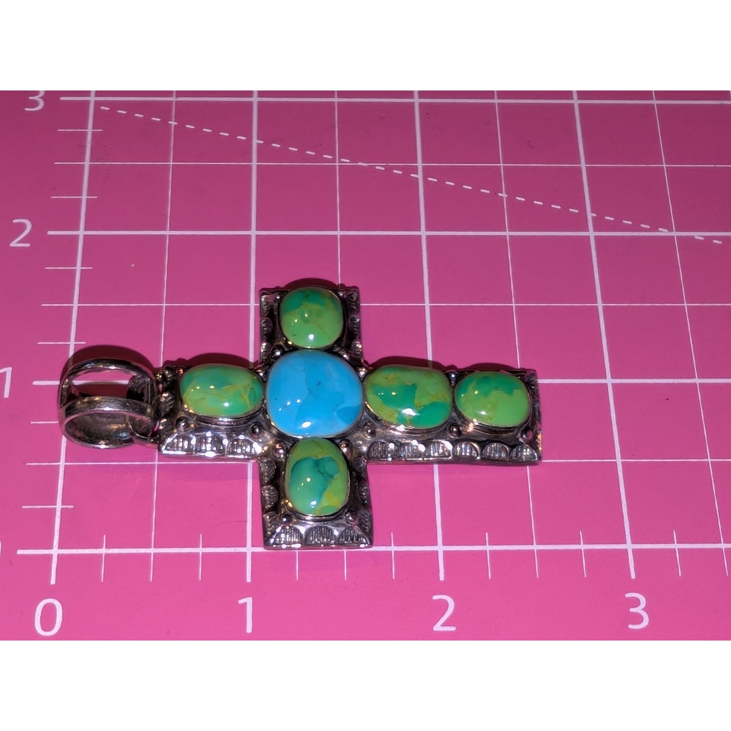 Vintage SX Southwestern Sterling Turquoise Cross 2.5" Pendant 20.70g
