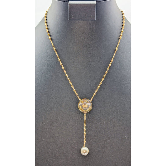 Mercedes Salazar Queen Y Drop Pearl Dangle Gold Filled Beaded Chain 18" Necklace