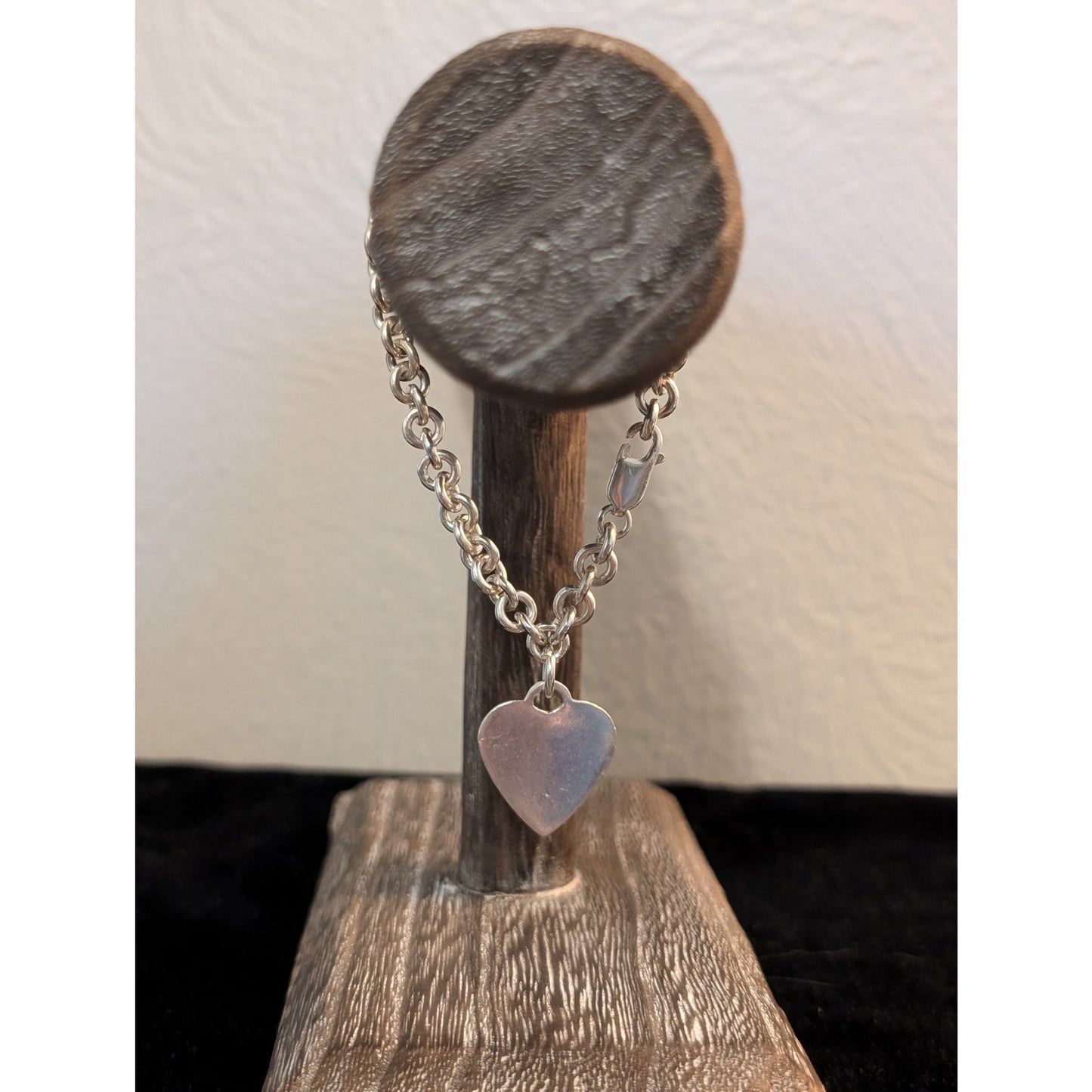 925 Sterling Silver Rolo Chain Link Heart Charm 7.5" Bracelet