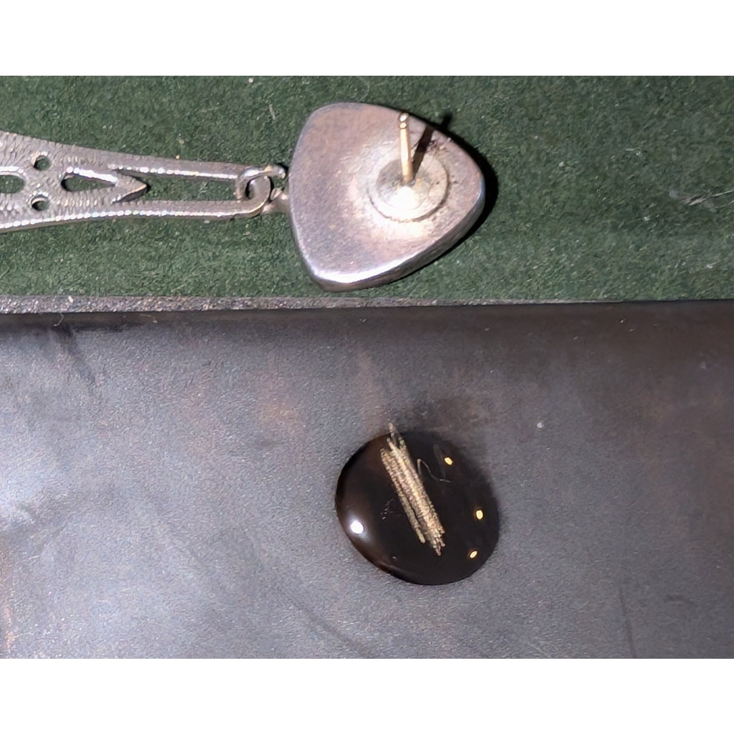 Vtg Tabra 14K Gold Post 925 Sterling Silver Carved Onyx Drop Earrings 18.34g