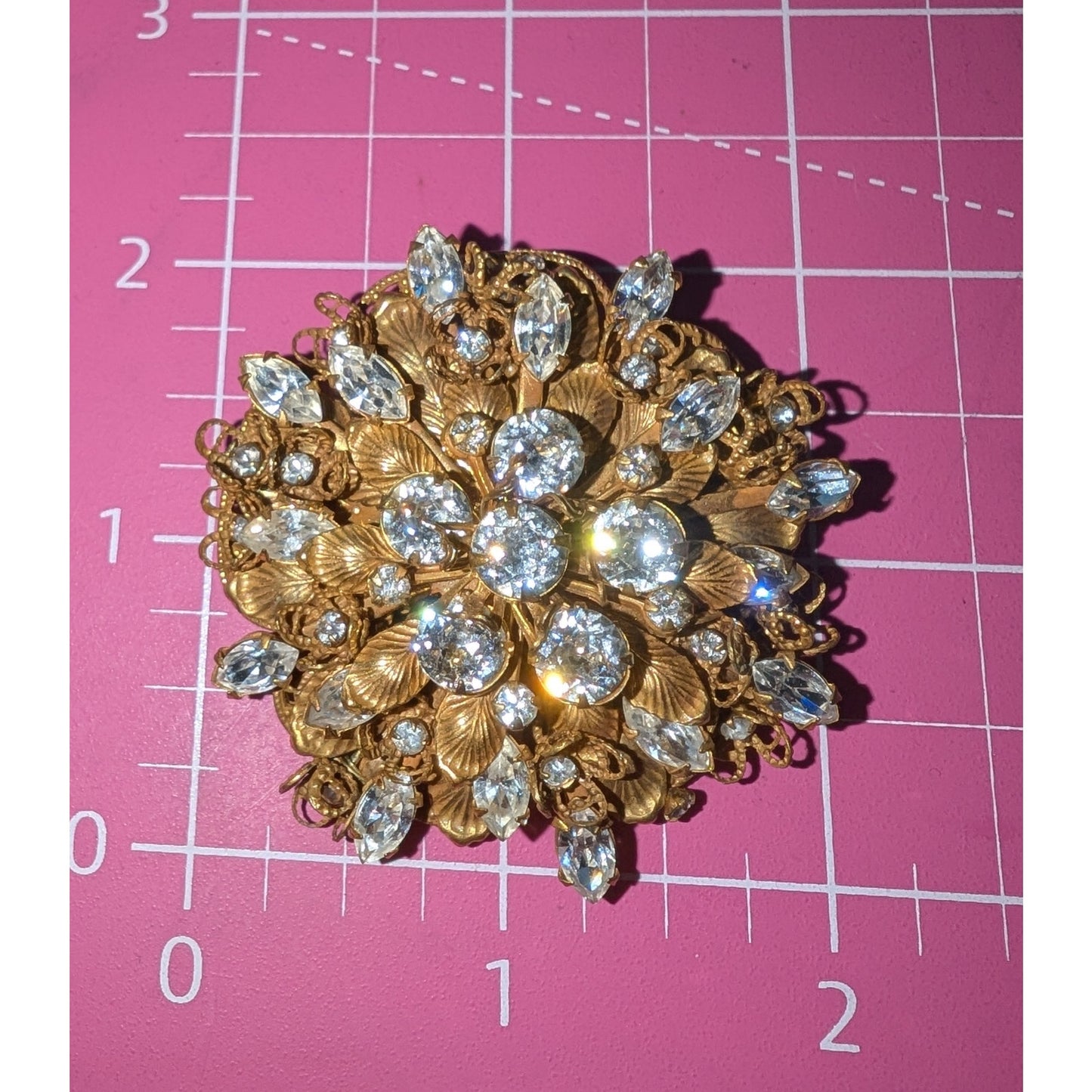 Vintage Signed Amourelle Frank Hess Jeweled Lacy Filigree Brooch