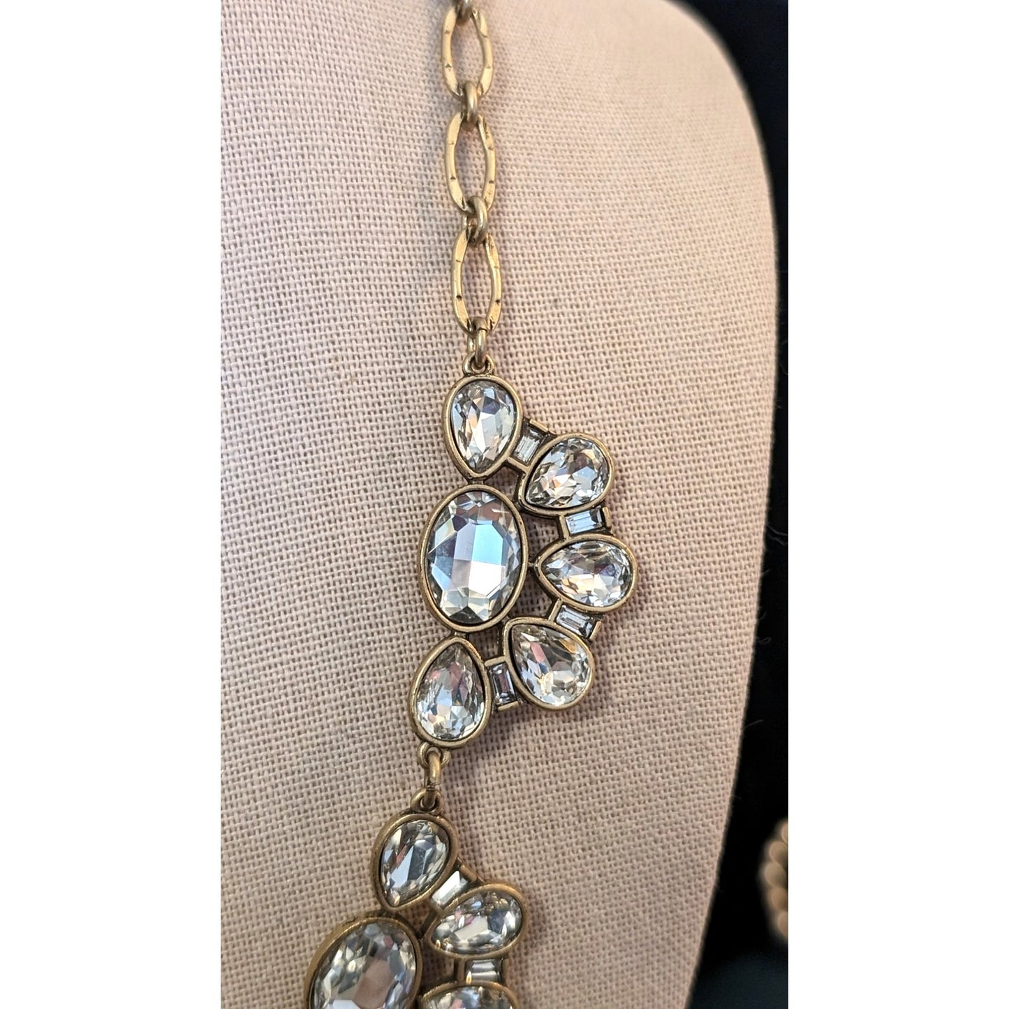 J Crew 18" Jargoon Gold Tone Claw Clasp Party Crystal Statement Necklace
