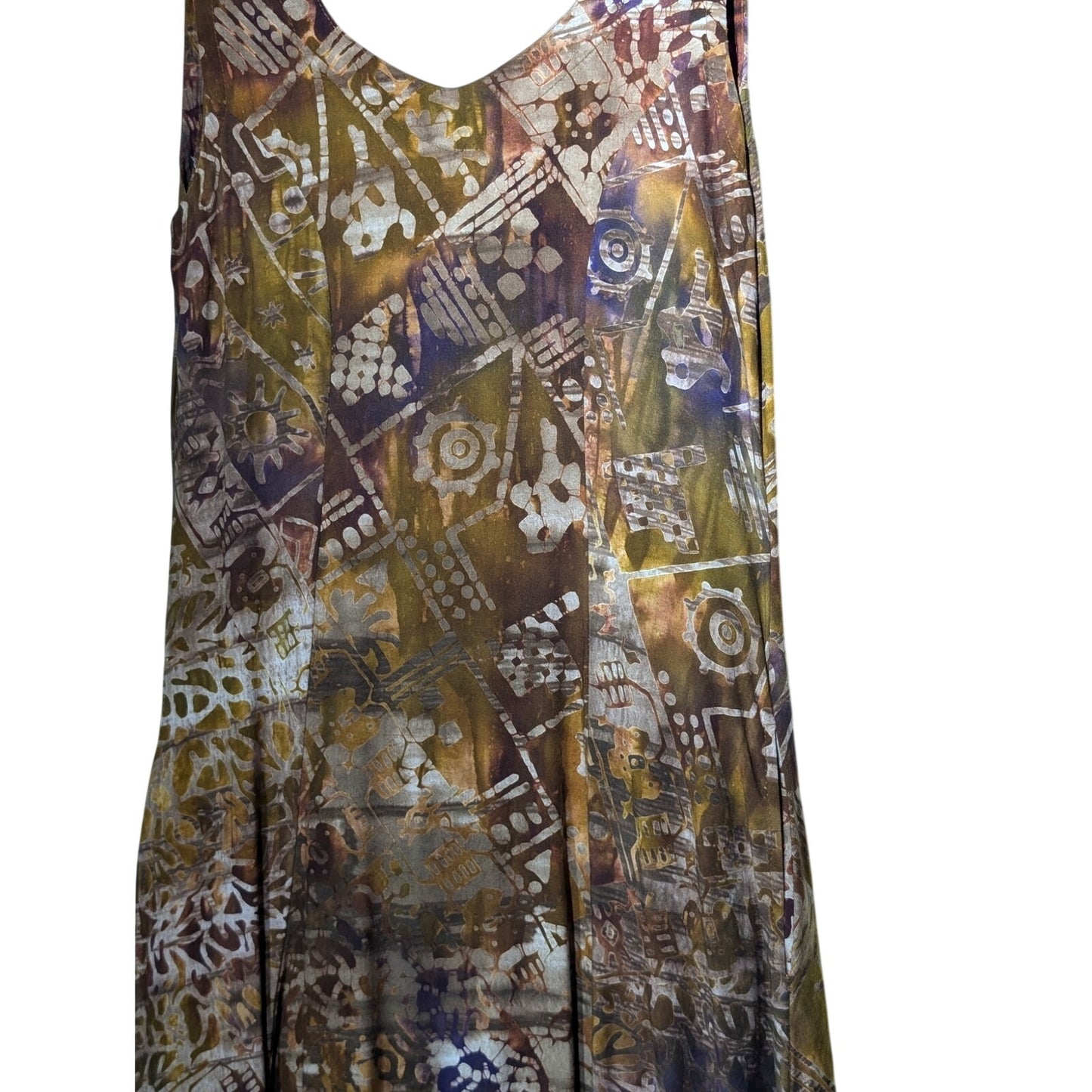Hand Made In Indonesia 100% Rayon Sleeveless Tie Back Fall Color Dress Size S
