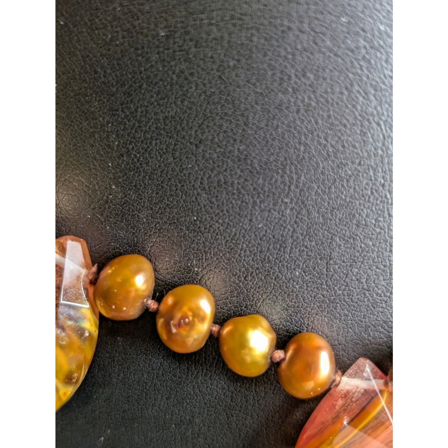17" Gold Tone Genuine Copper Pearl Glass Teardrop Station Toggle Necklace