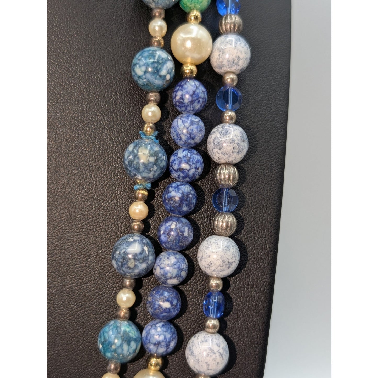 Vintage Blue & Green Stone Beaded Over the Head Lot of Three Necklaces