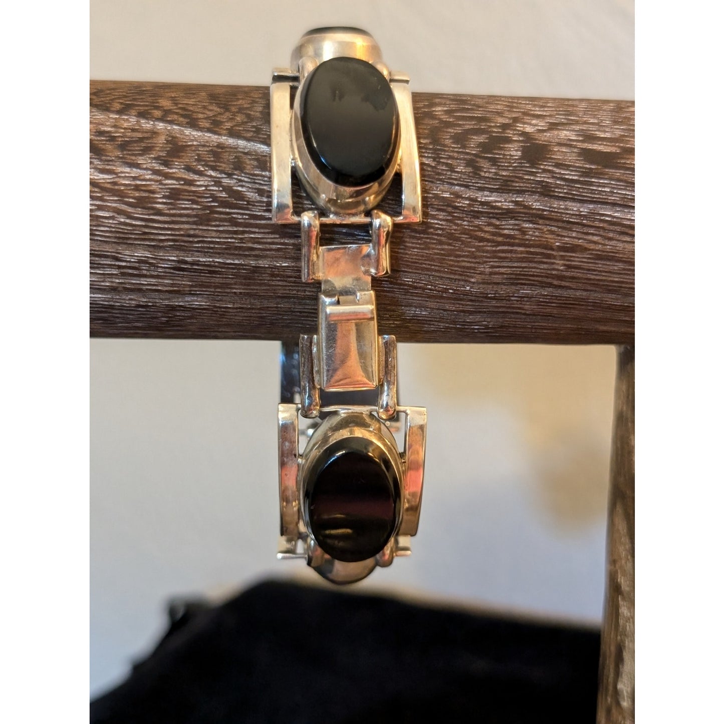 Taxco 925 Heavy Chunky Six Black Stone Bracelet