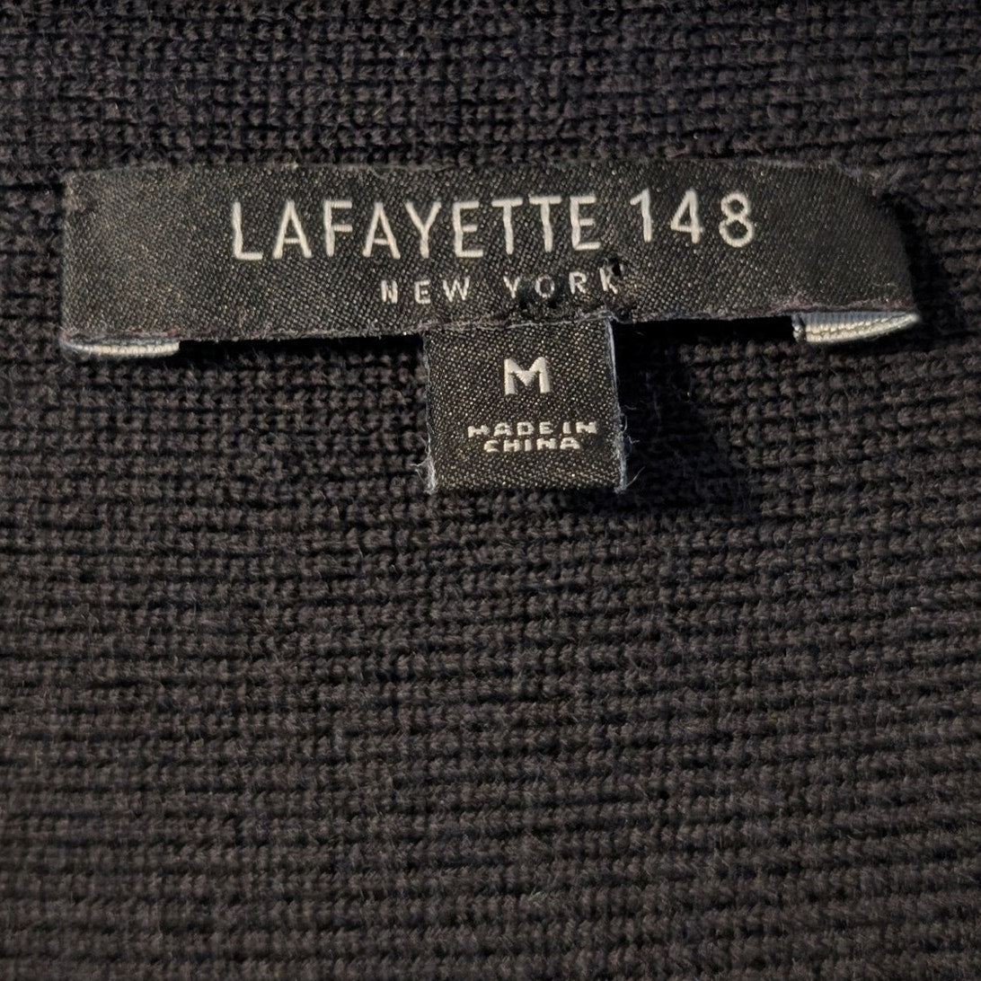 Lafayette 148 New York Black/Navy V Neck Oversize Drop Sleeve Sweater Dress Sz M