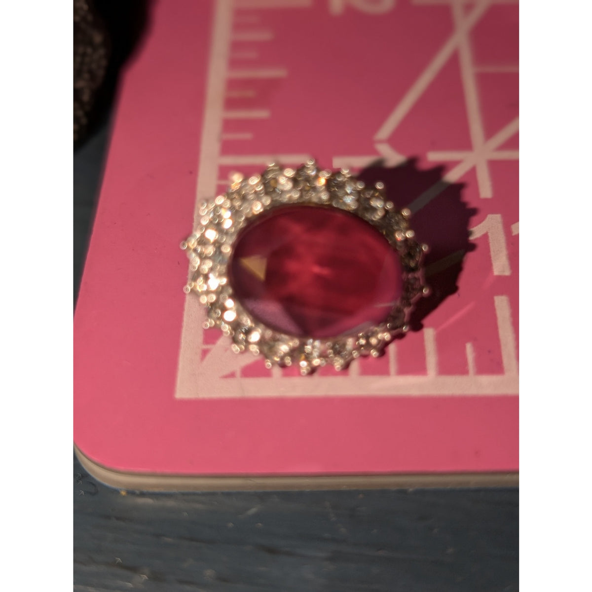 Deep Mauve Oval Faceted Glass Stone W/ CZ Halo Surround Silver Tone Earrings