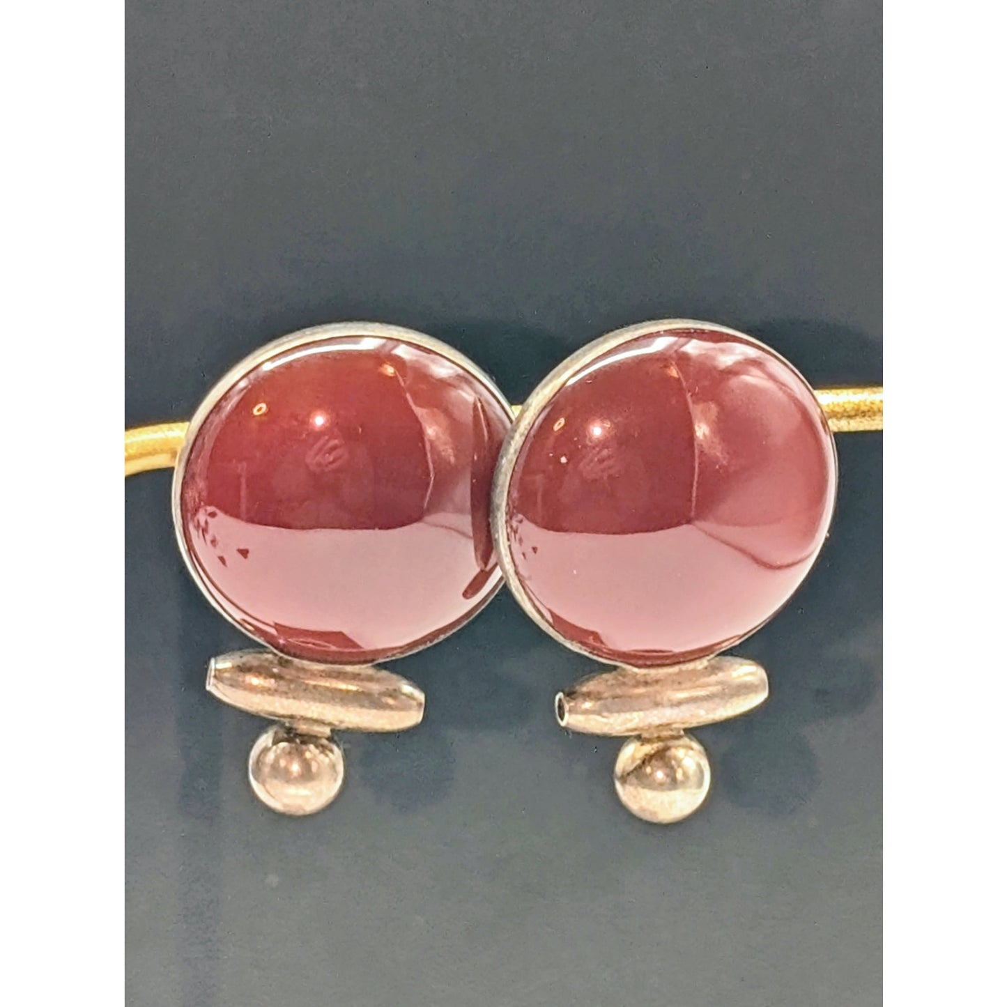 Vintage Large Carnelian 925 Sterling Silver 1.47" x 1" Stud Earrings