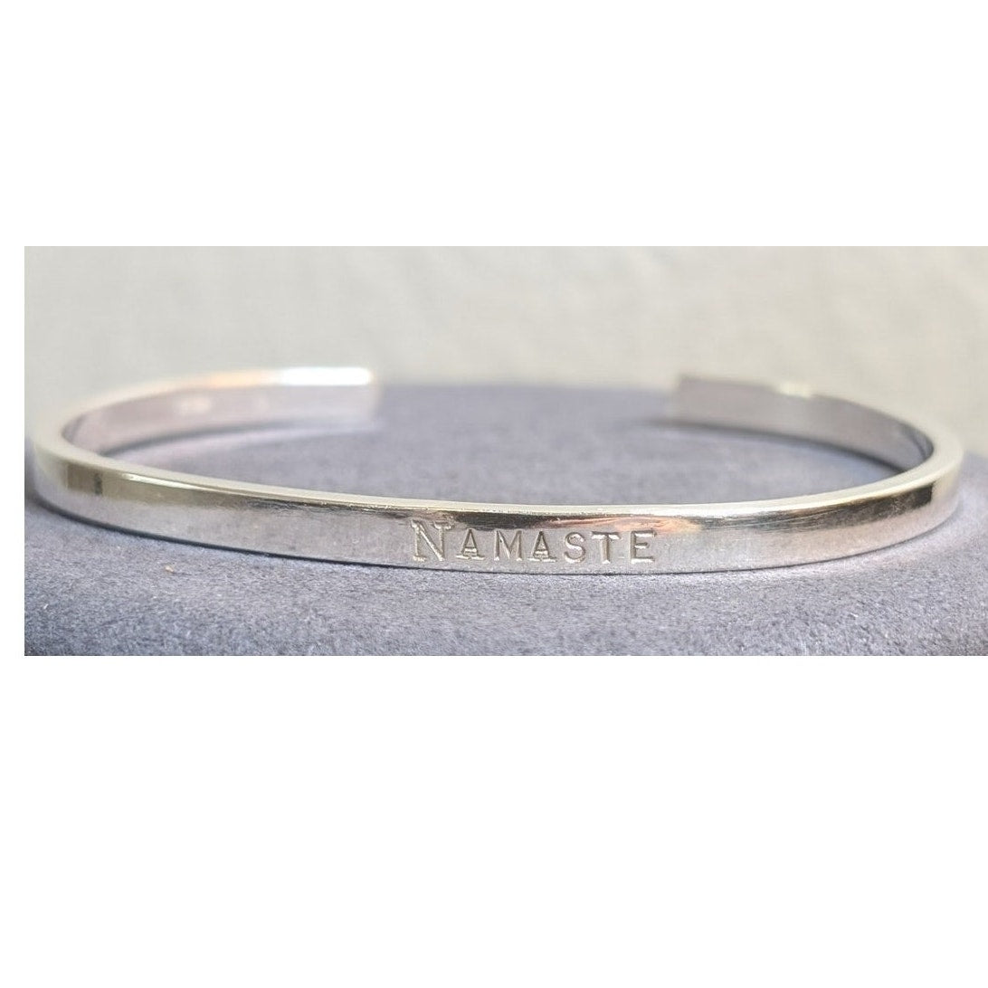 925 Sterling Silver Engraved 'Namaste' 4mm Marked STERLING Cuff Bracelet 12.90g
