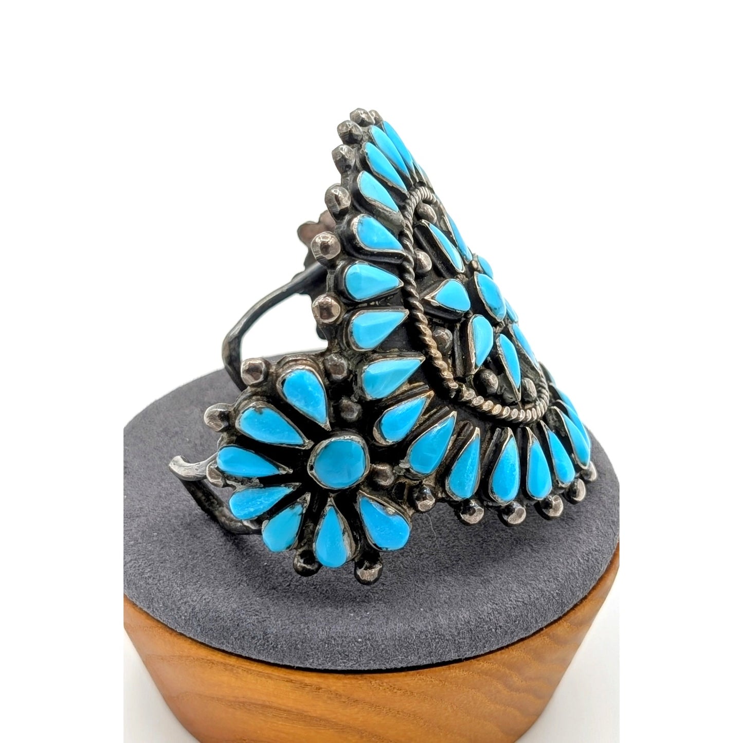 VTG Native ZUNI Sterling Silver TURQUOISE Flower Blossom Cuff Bracelet 92.34g