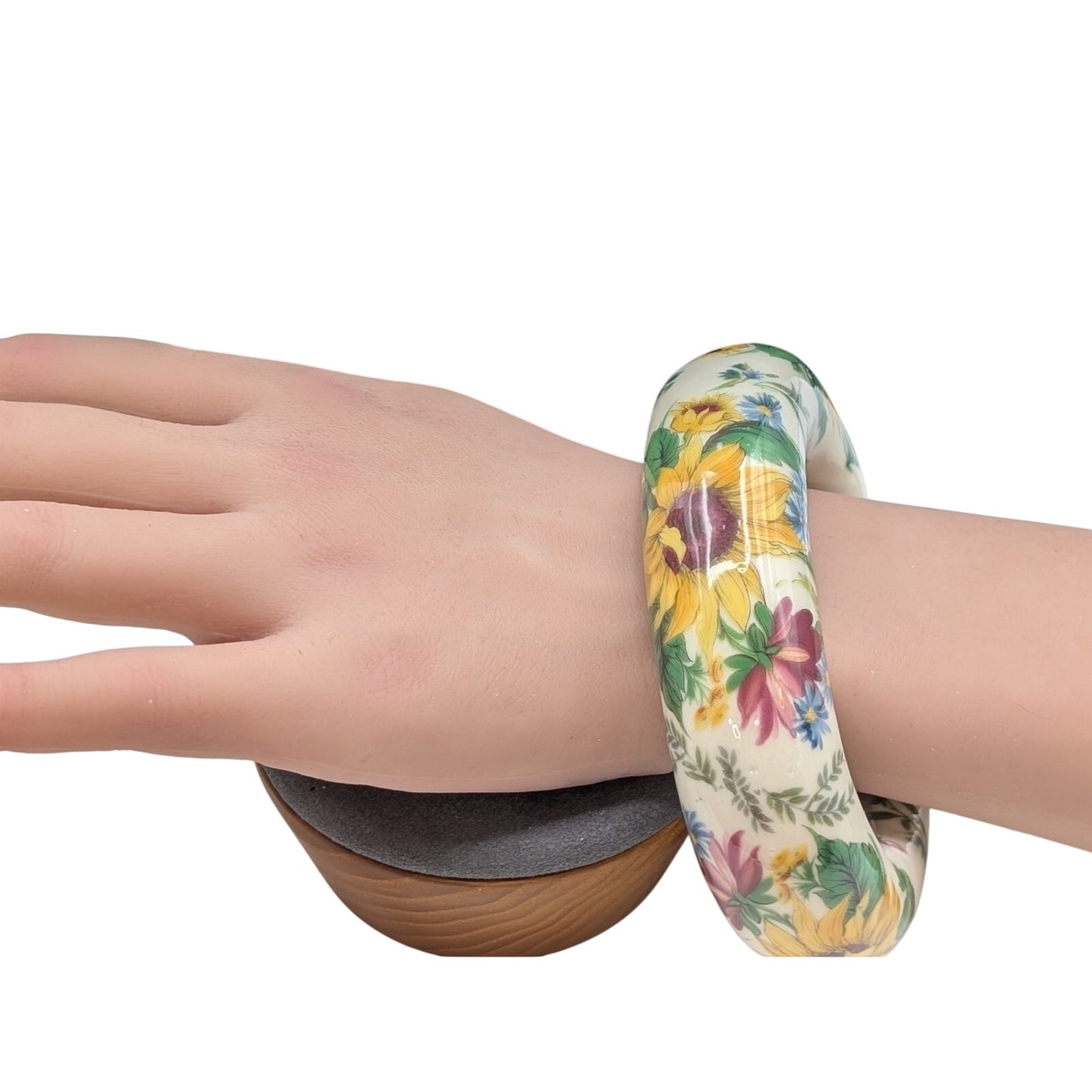 Artisan Sandra Pailet Sunflower Ceramic Statement Oval Bangle Bracelet 173.80g