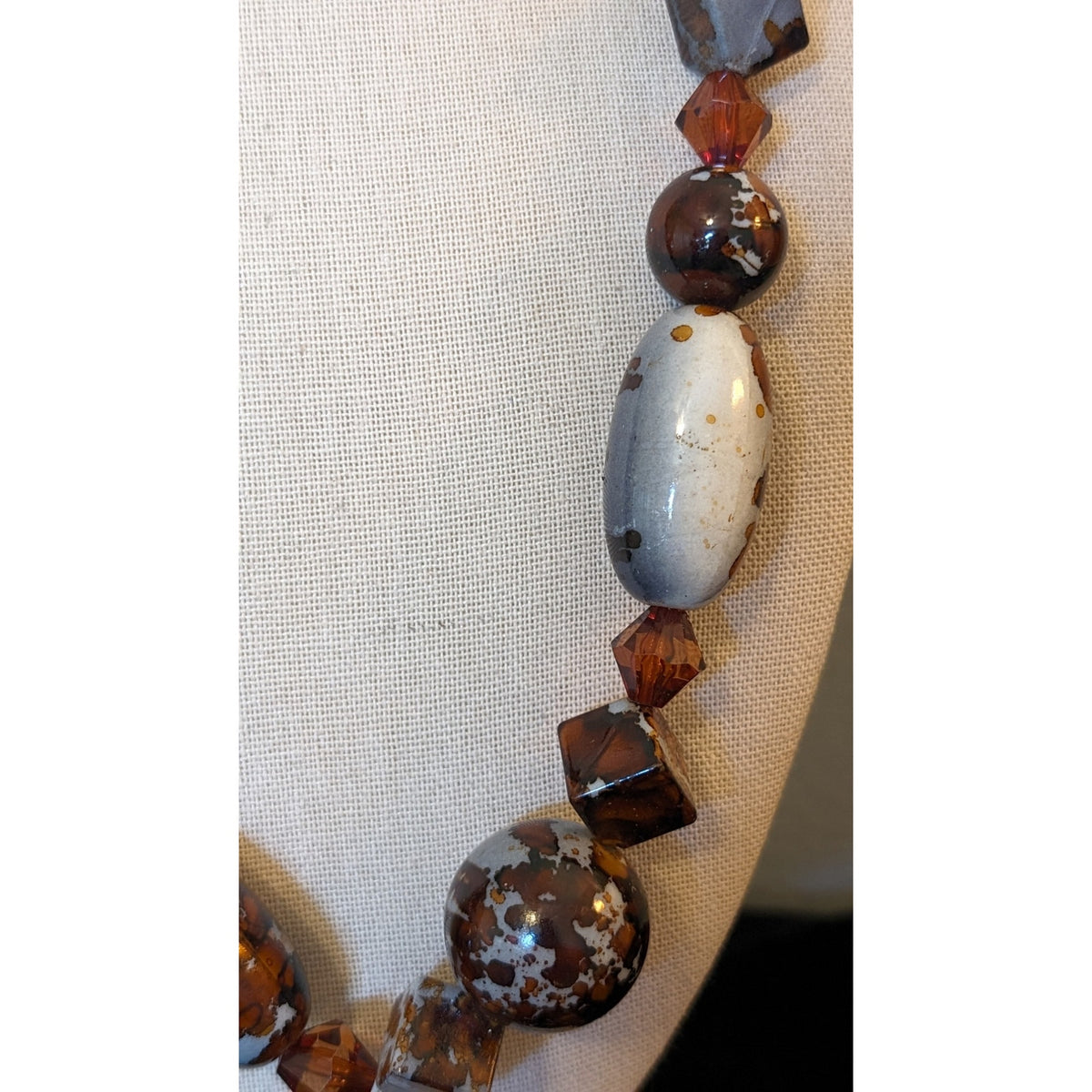 Unique Multi-Shape Gray Brown Mottled Beaded Toggle Clasp Statement Necklace
