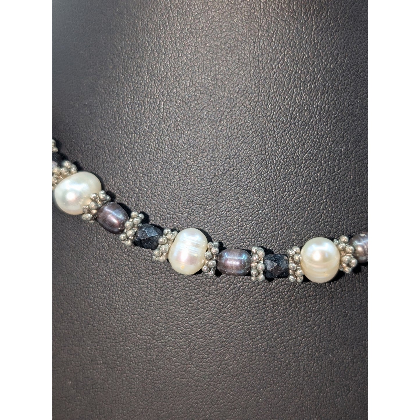 Multi-Color Pearl Silver Tone Beaded 14.5"-16.5" Choker Necklace