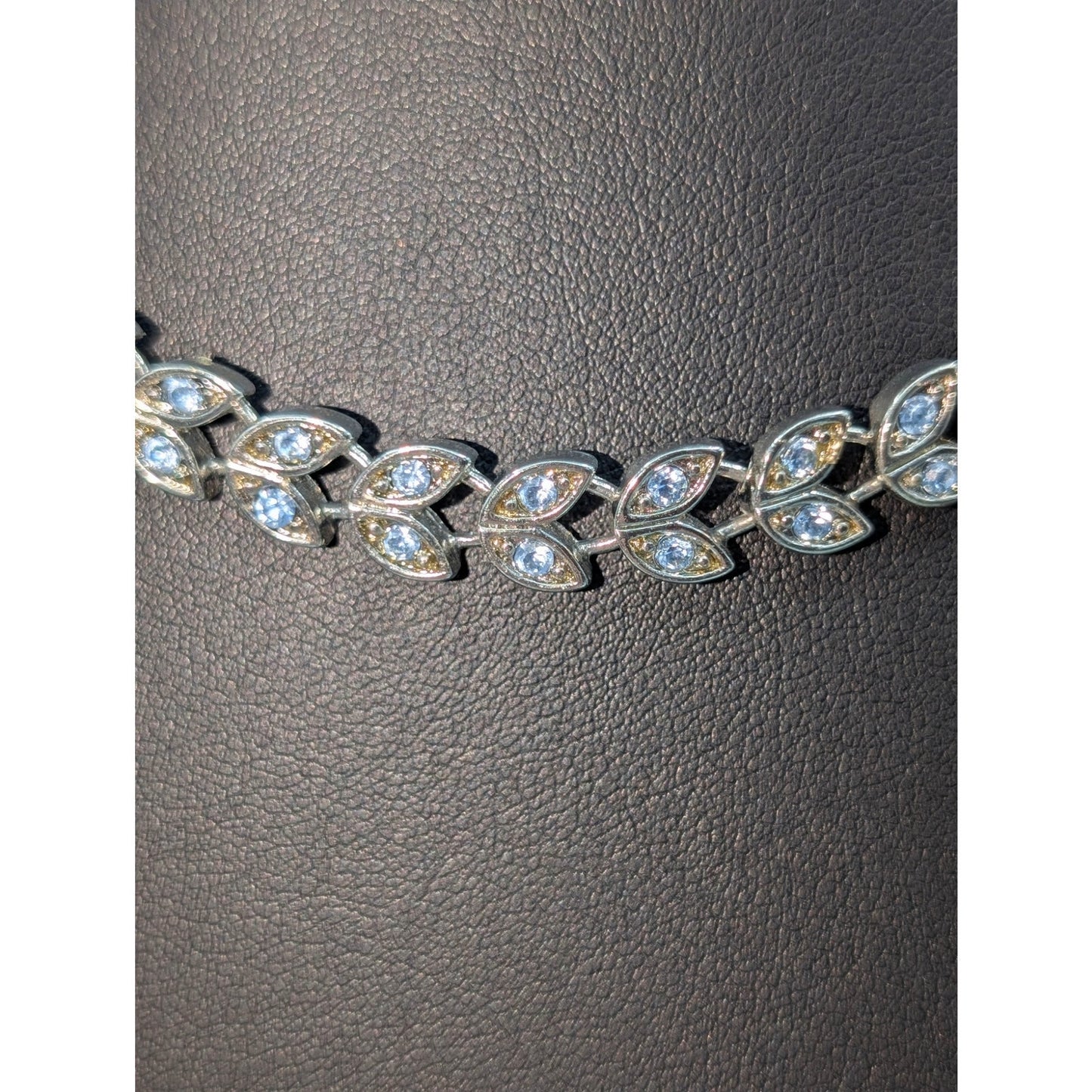 Light Blue Crystal Leaf Pattern Silver Tone Choker 16" Necklace