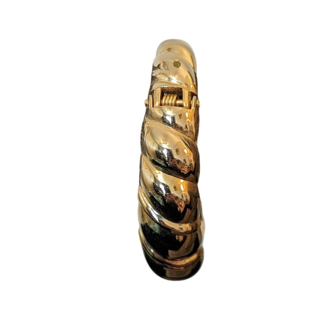 Vintage Double Hinged High Polished Gold Tone Cuff Bracelet