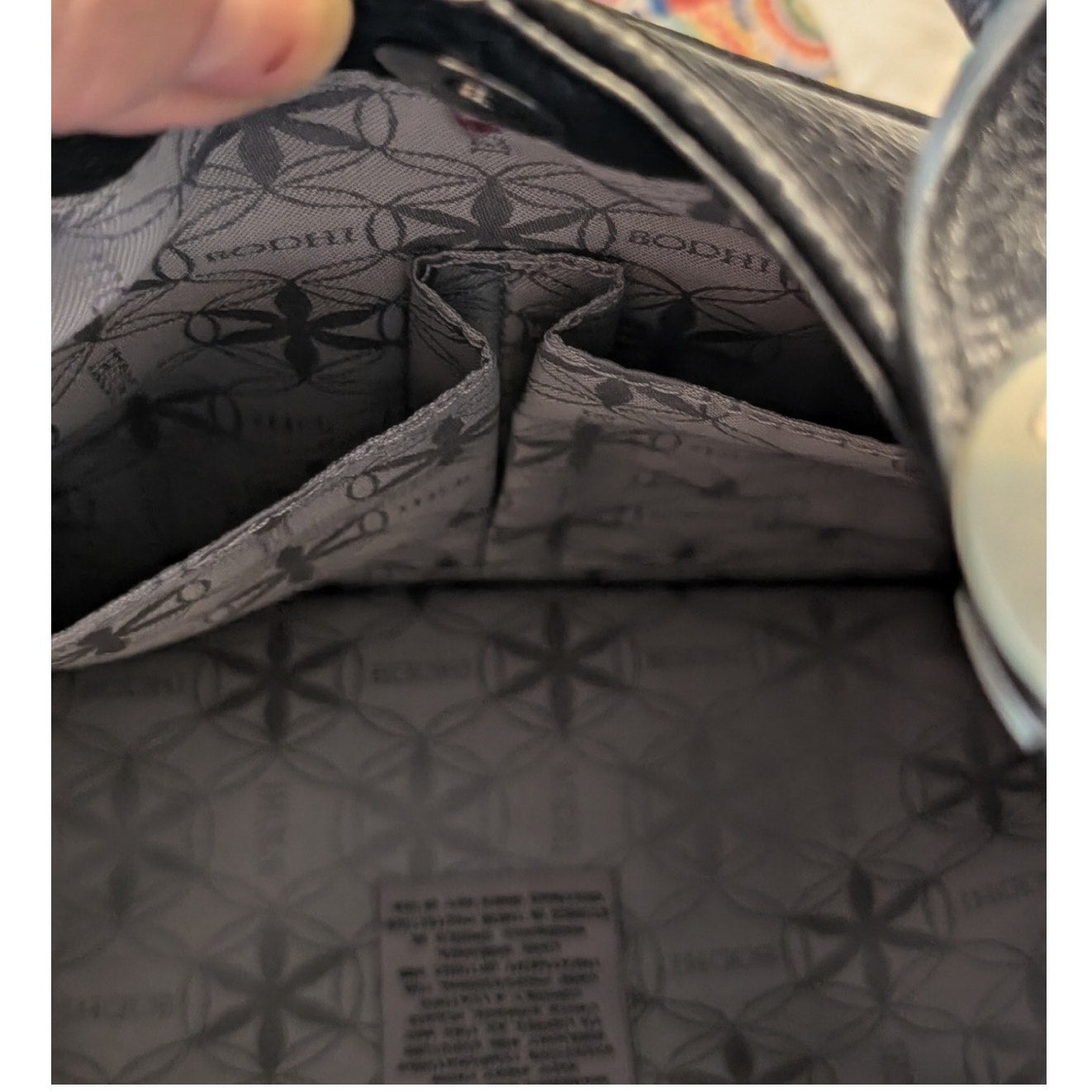 BODHI Black Leather Silver Subtle Metallic Leopard Hobo Bag