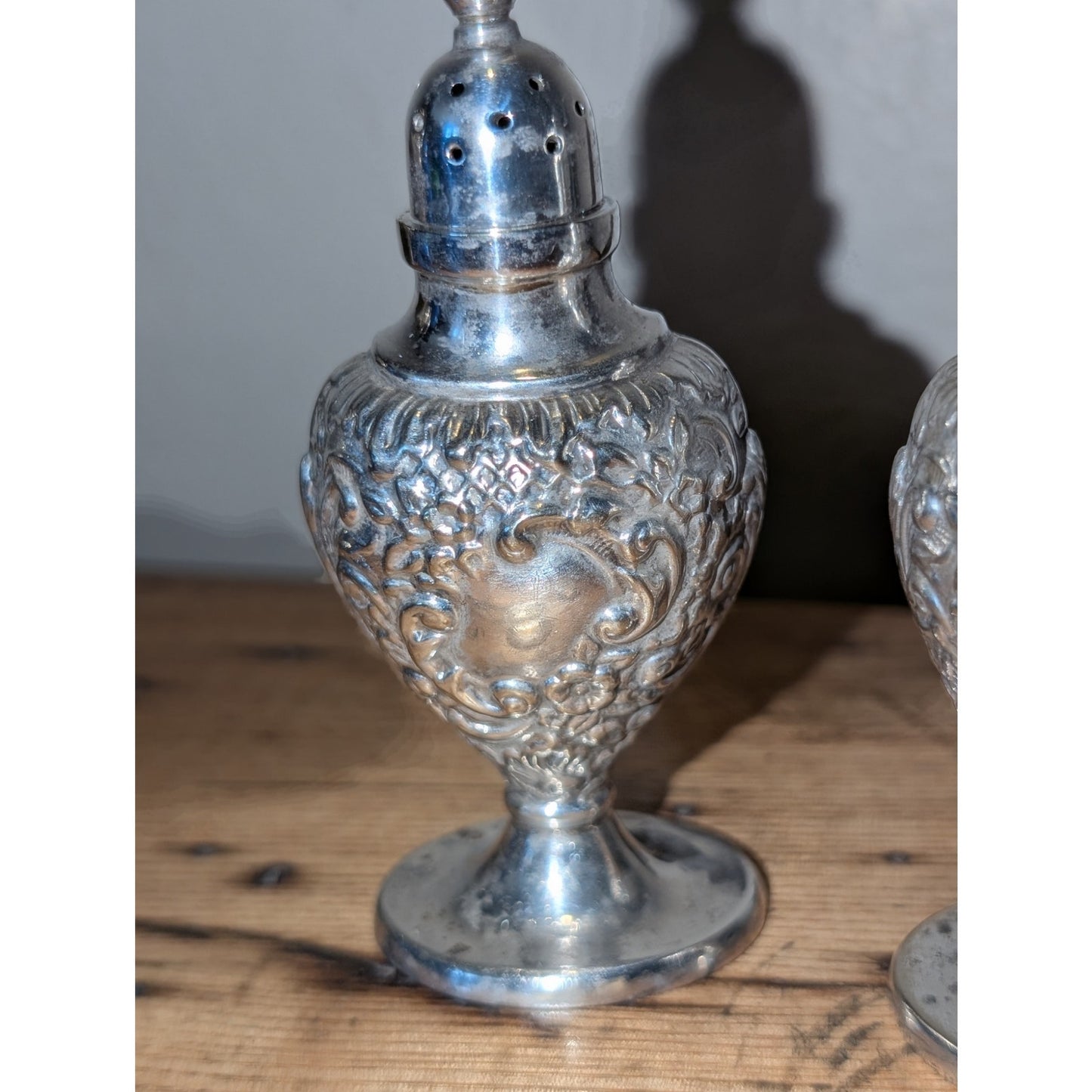 Antique 1890s Repousse English L & R Co. EPNS A1 Salt and Pepper Shakers