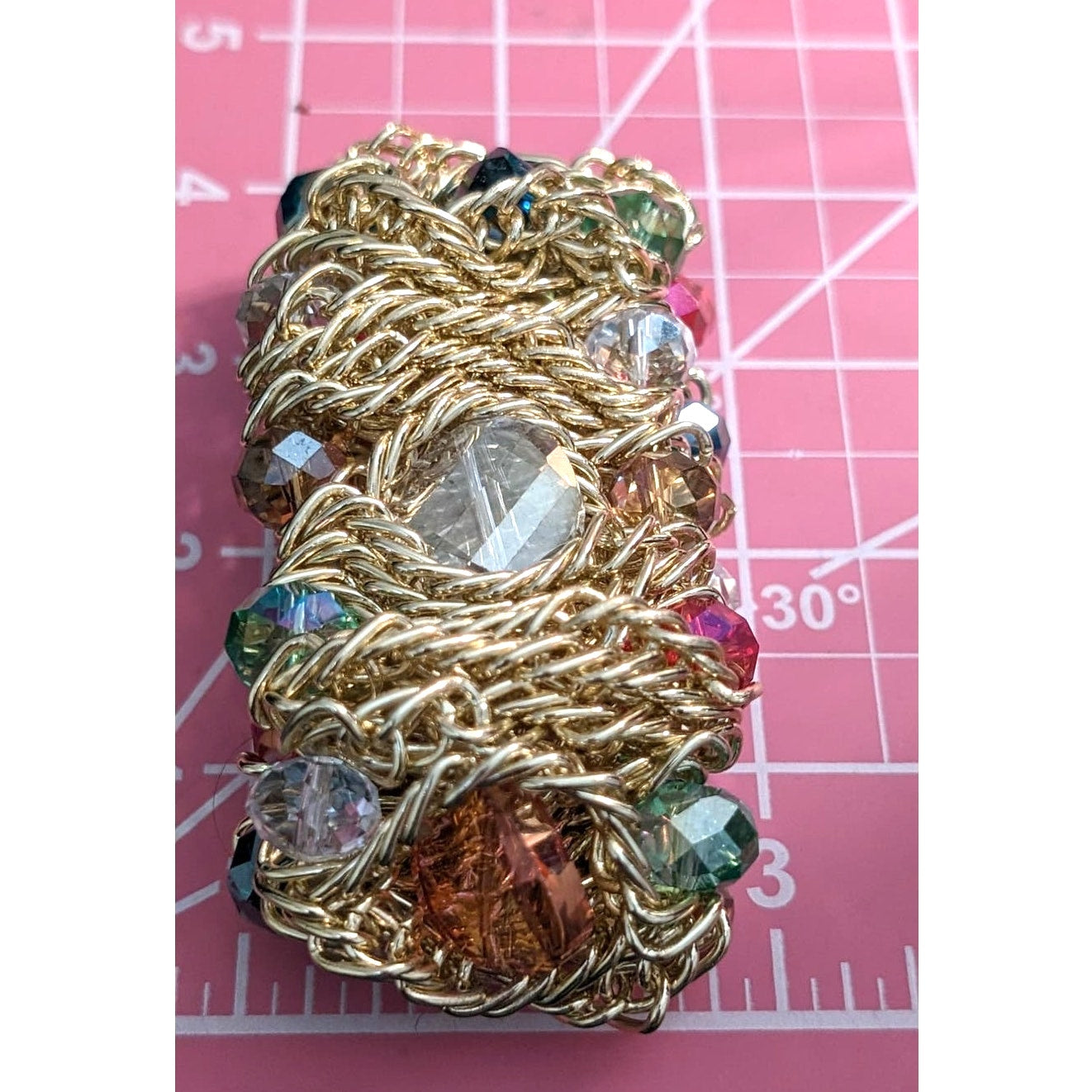 Bold Chunky Jeweled Gold Tone Woven Chain Stretch Bracelet