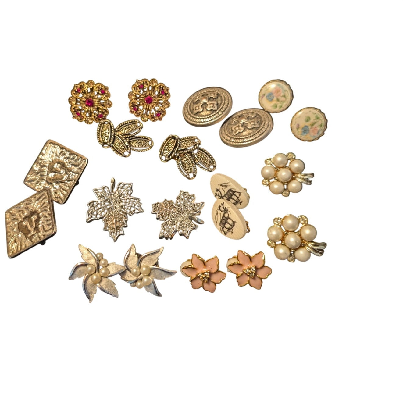 Ten Pair Vintage Clip On Some Signed Anne Klein Avon Sarah Coventry Earrings