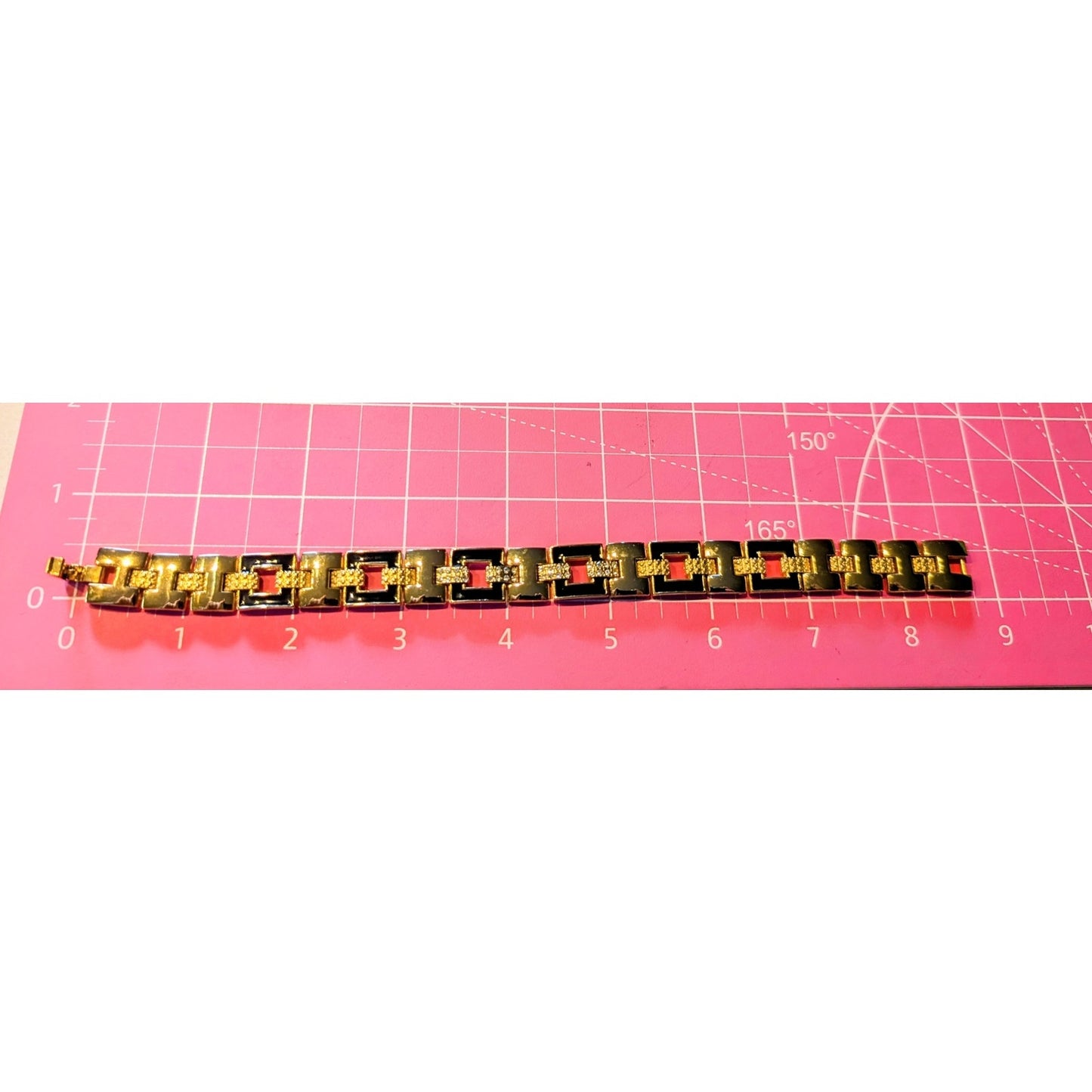 Vtg Gold Tone Black or Blue Enamel Rhinestone XL Extra Link 1/2" Wide Bracelet