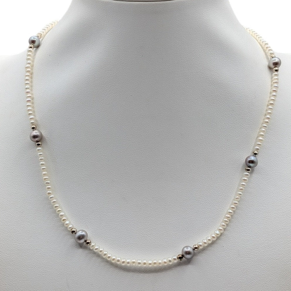 Vintage Honora 925 Sterling Silver White & Light Gray Akoya Pearl 18" Necklace