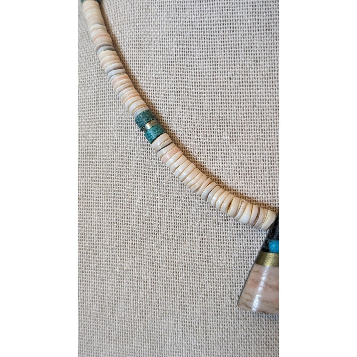 Vintage Native American Heishi Hook Closure Necklace W/ Triangular Inlay Pendant
