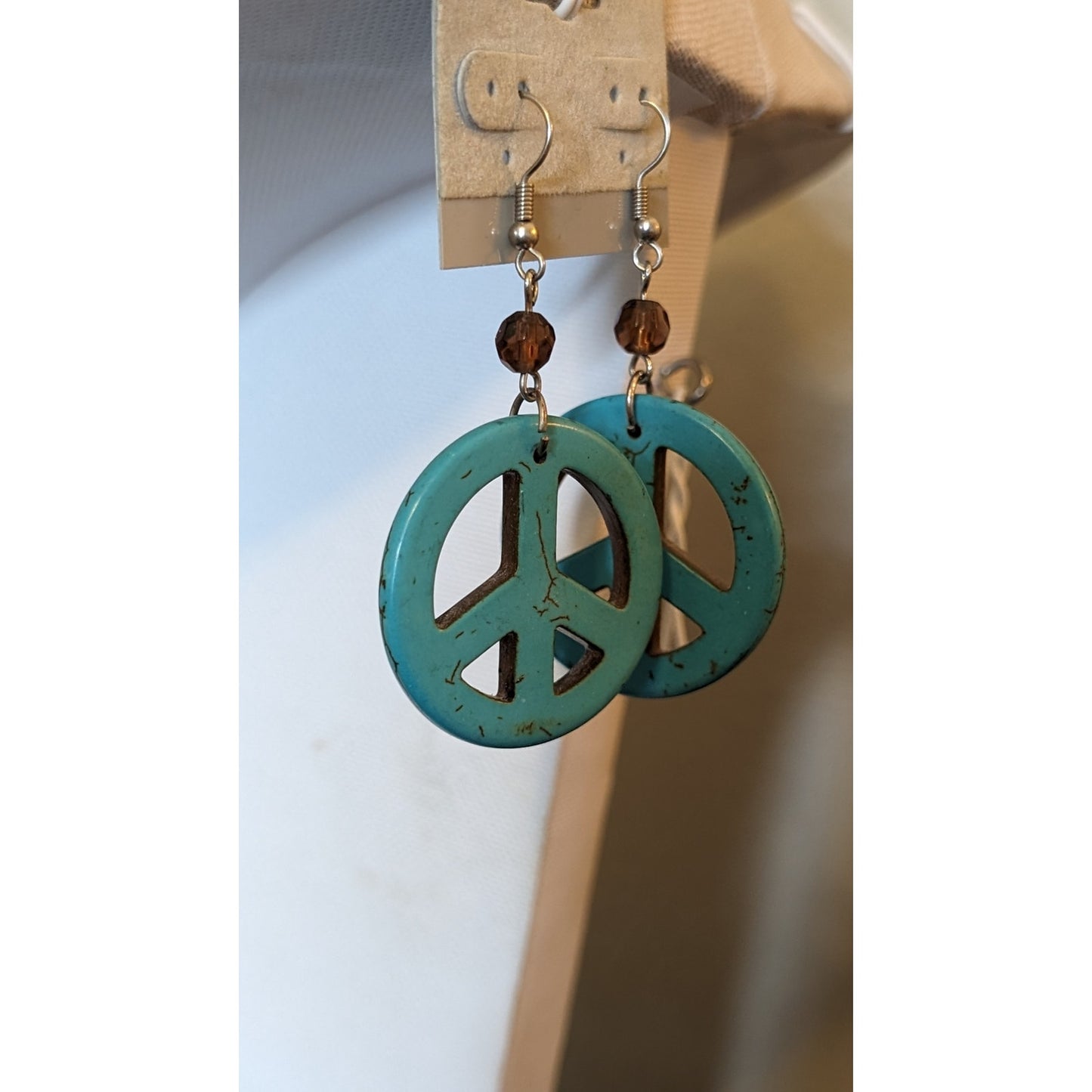 Dyed Magnesite Crystal Bead Peace Sign Wire Earrings