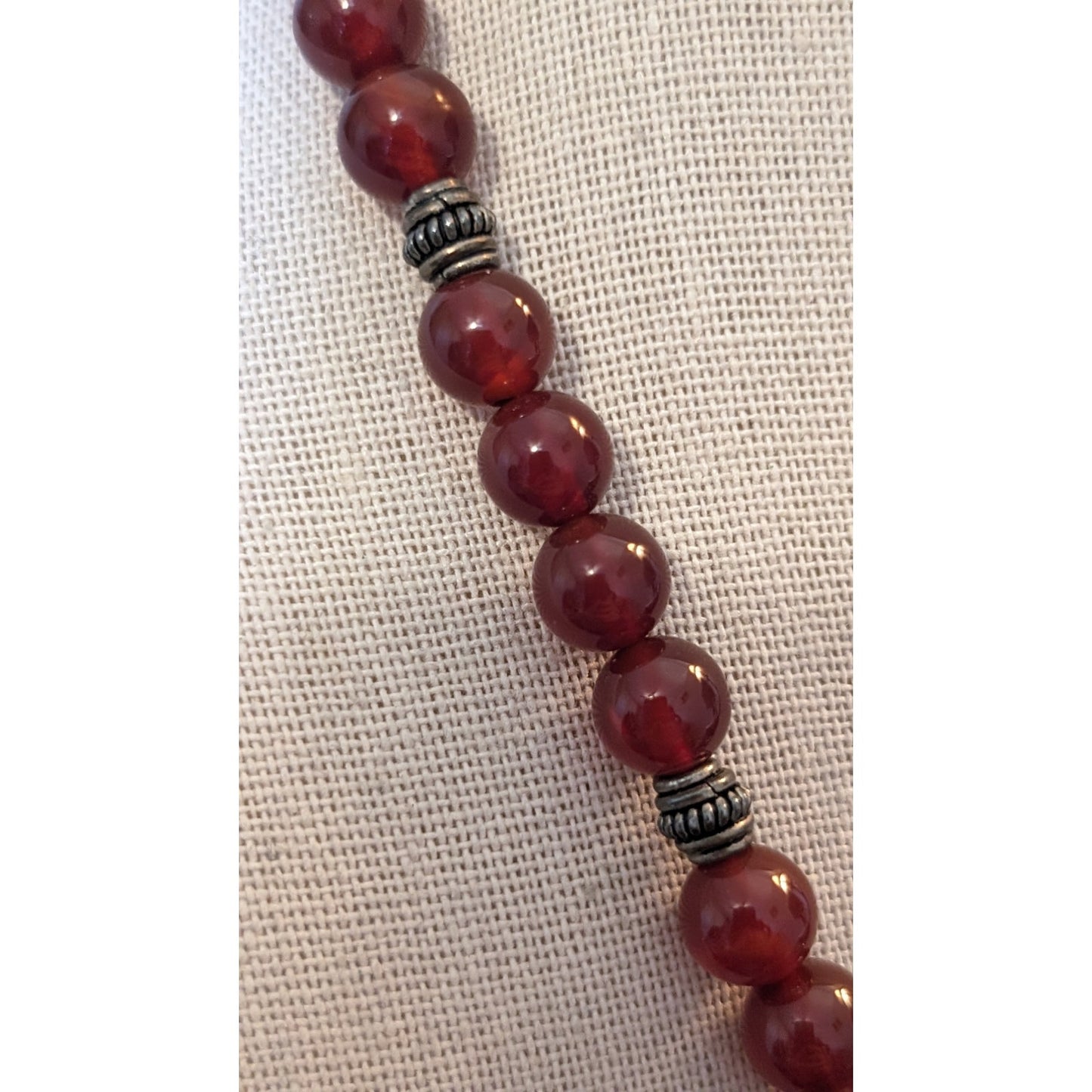 925 Sterling Carnelian Bead Large Jasper Cabochon Necklace W/ Fancy Hook Clasp