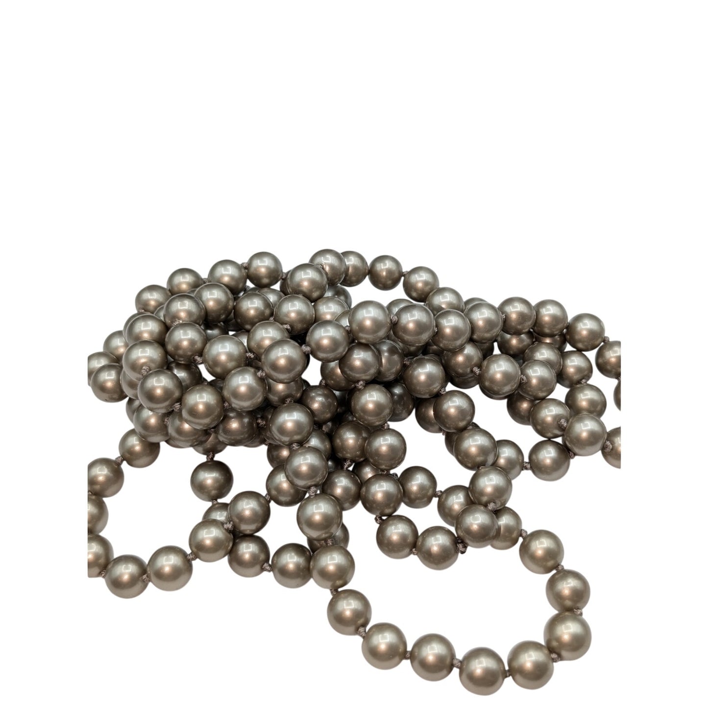 Champagne Taupe Knotted Glass Pearl Beaded Approximately 70" Strand Necklace