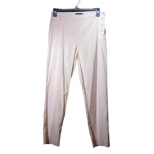 Ralph Lauren Pale Pink Striped Cotton Stretch Side Button Flat Front Pant Sz 10