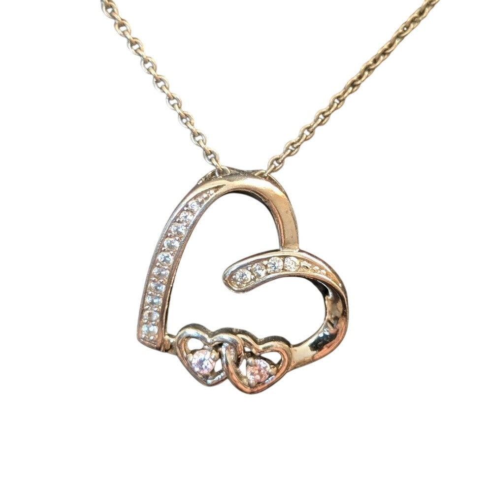 Sterling Silver CZ Heart Pendant Necklace