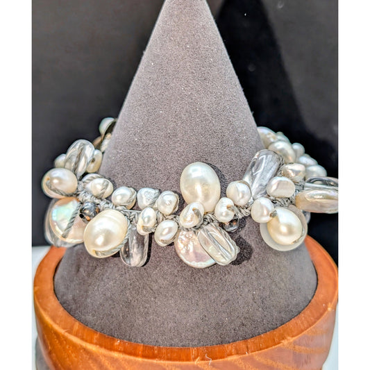 Silpada Effervescence 925 Sterling Silver Pearl Glass Toggle Bracelet