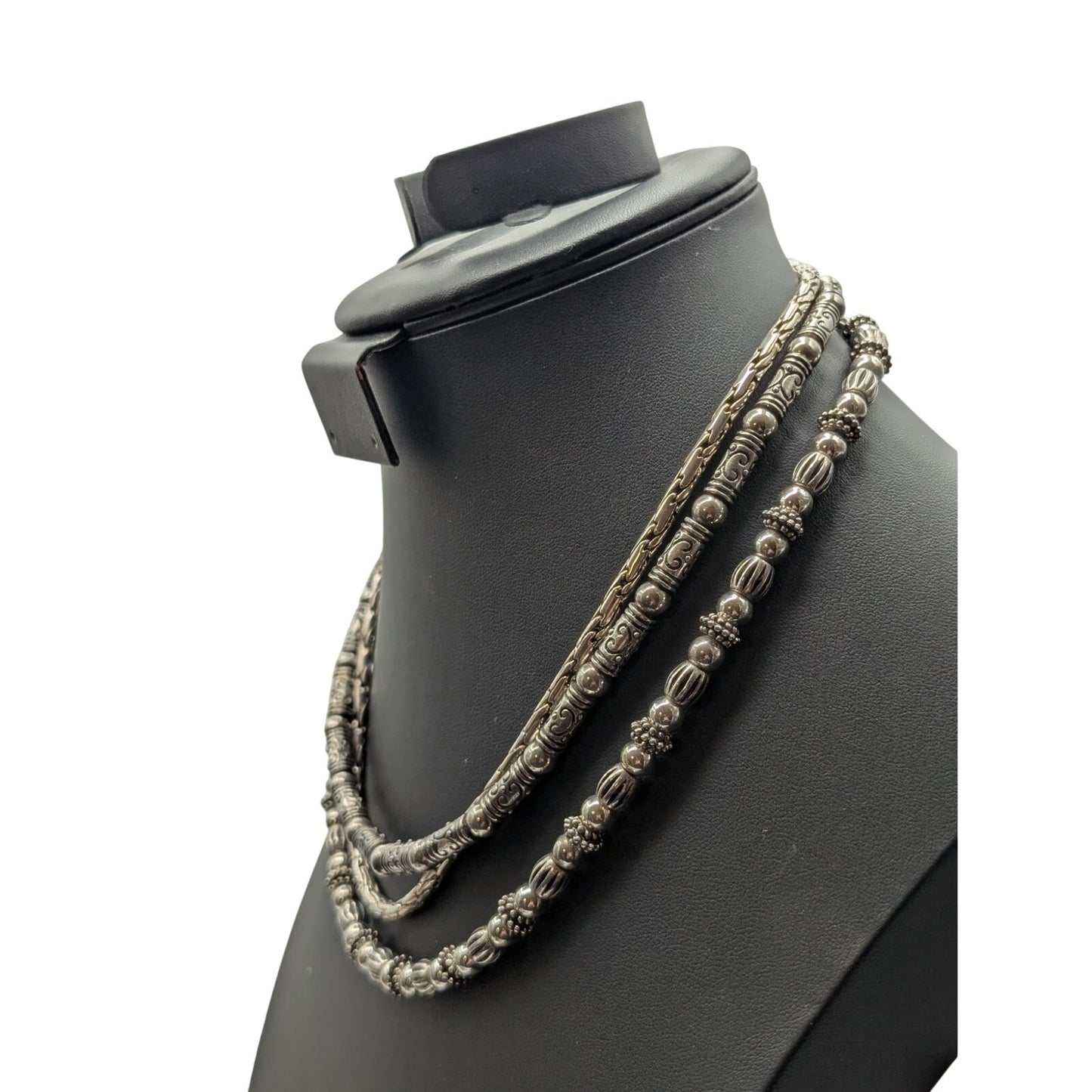 Lot of Three Chunky Silver Tone Beaded Chain Necklaces