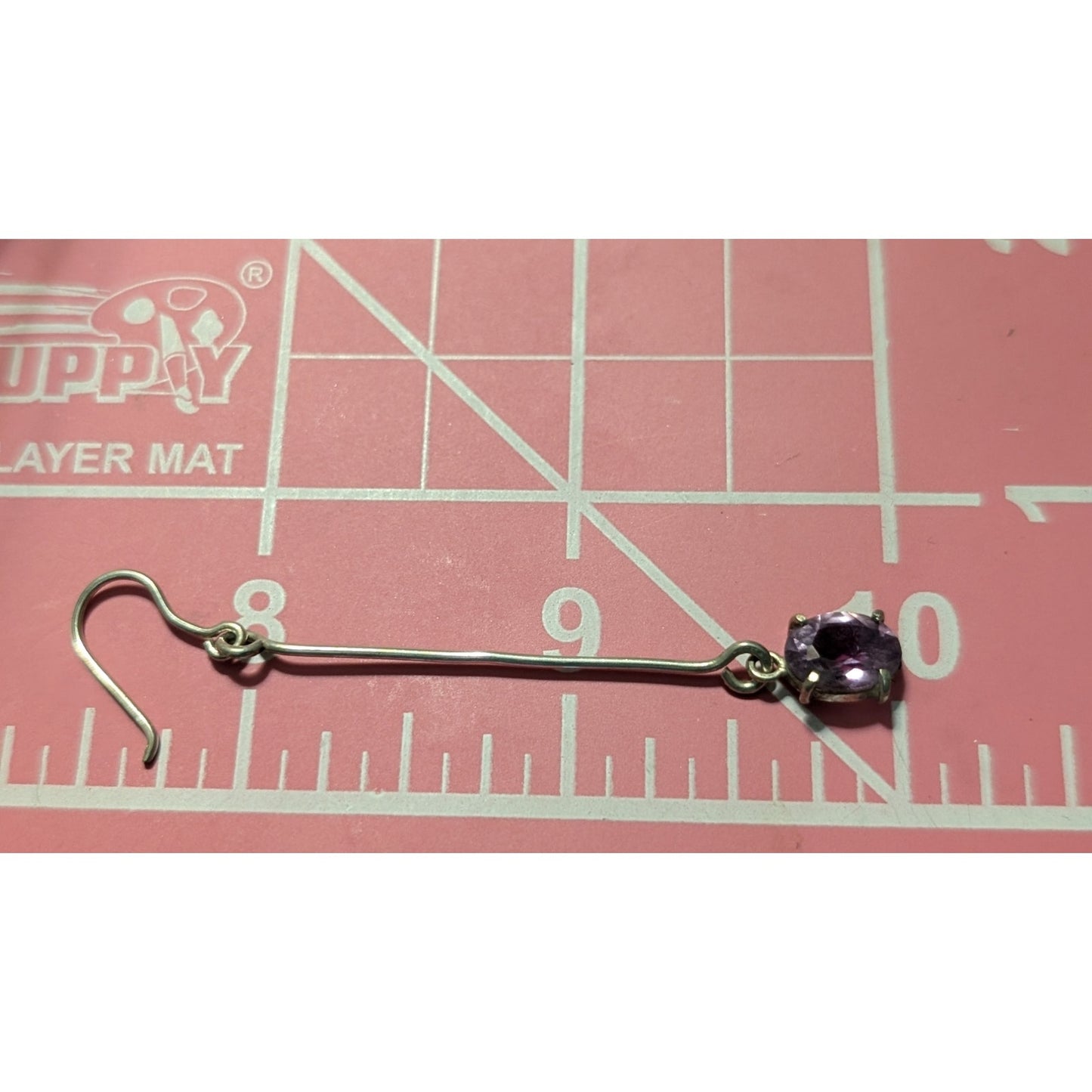 Vintage 925 Sterling Silver Long Bar Drop/Dangle Amethyst Gemstone Earrings