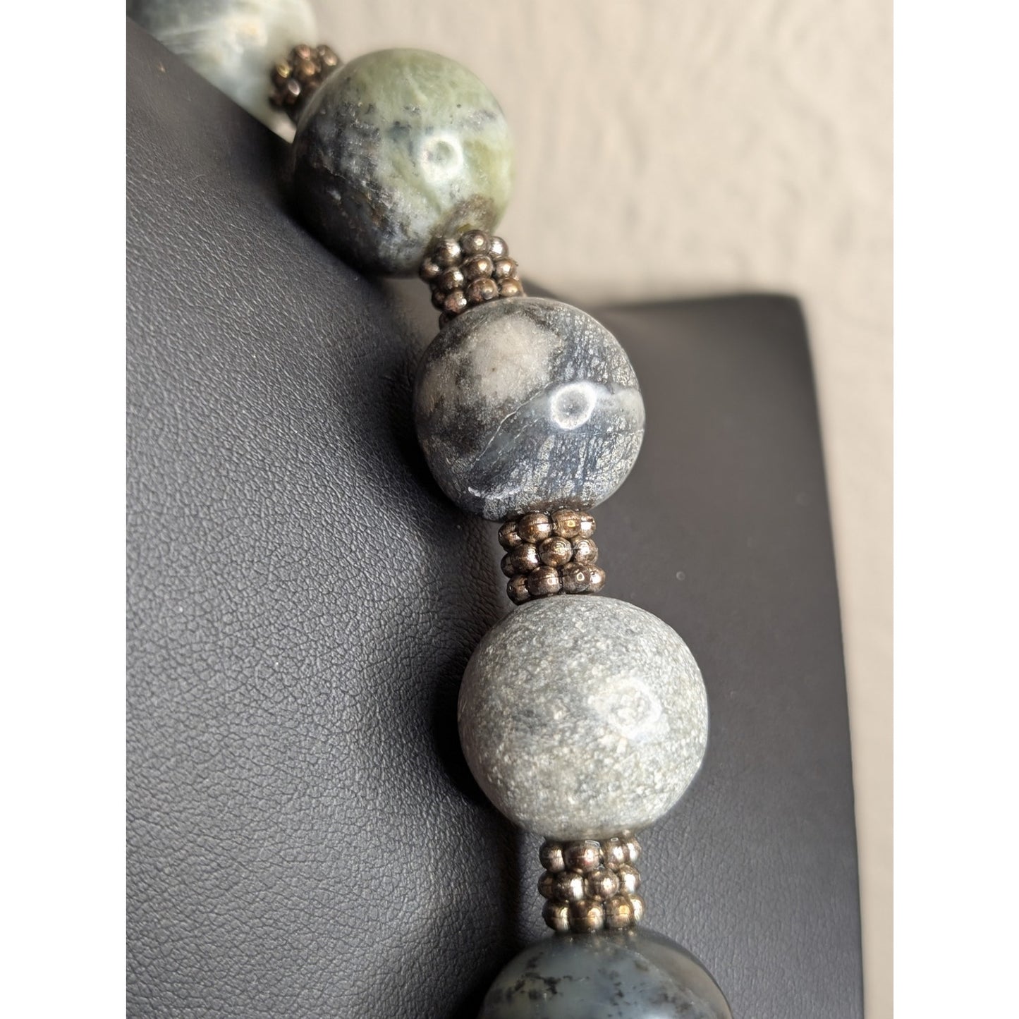 20mm Blue Gray Green Gemstone Statement w/ Bar Toggle Clasp 22" Necklace