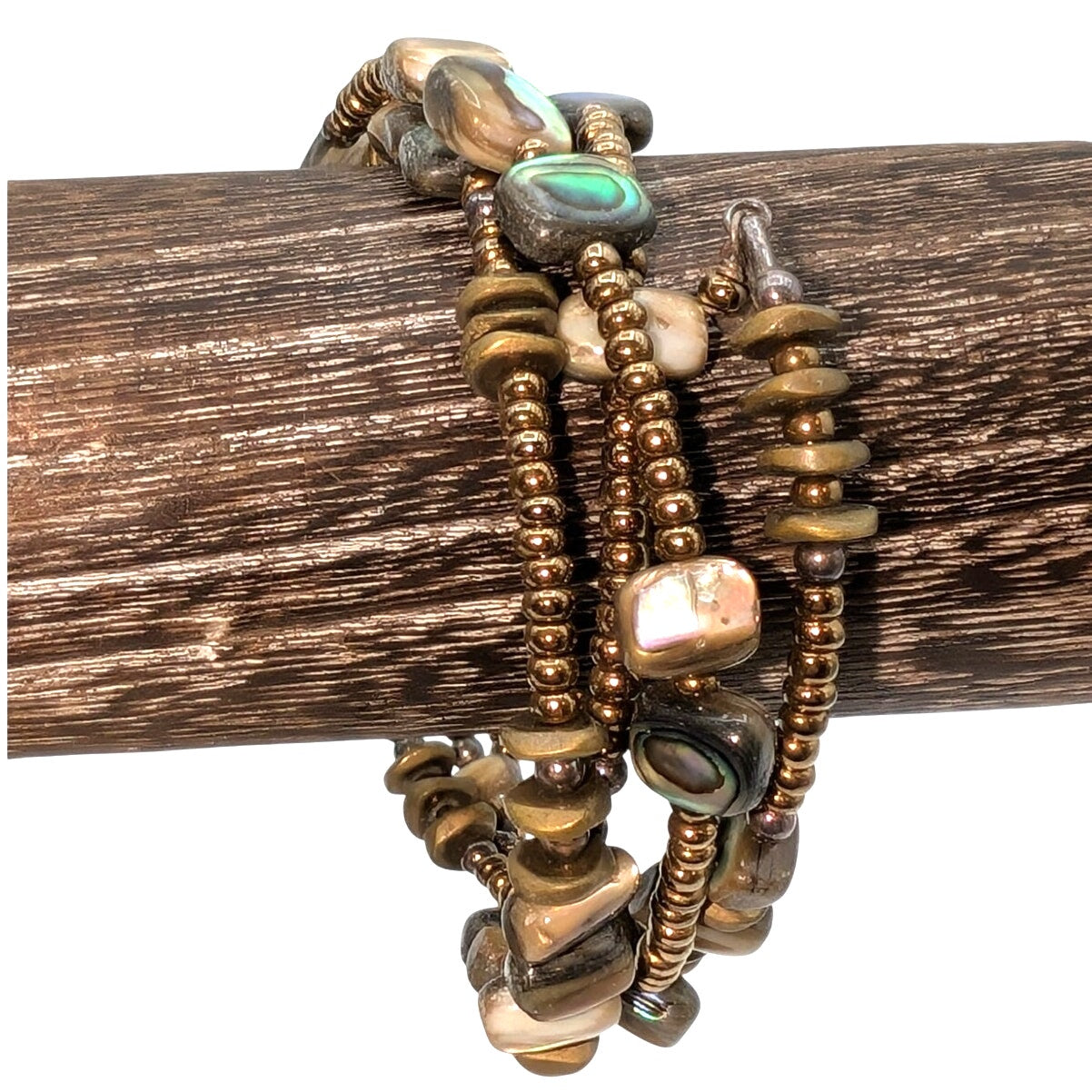 Silpada Designs Retired Bronze Abalone Shell Glass Brass Seed Bead Bracelet