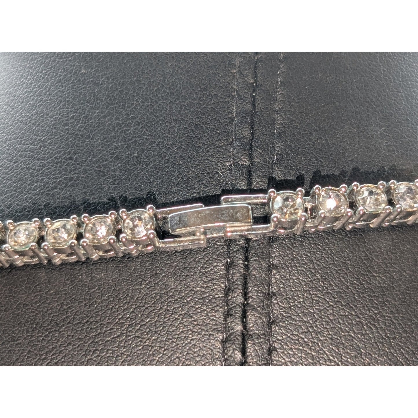 Vintage Silver Tone Rhinestone Tennis 20.5" Necklace W/ Fold Over Clasp