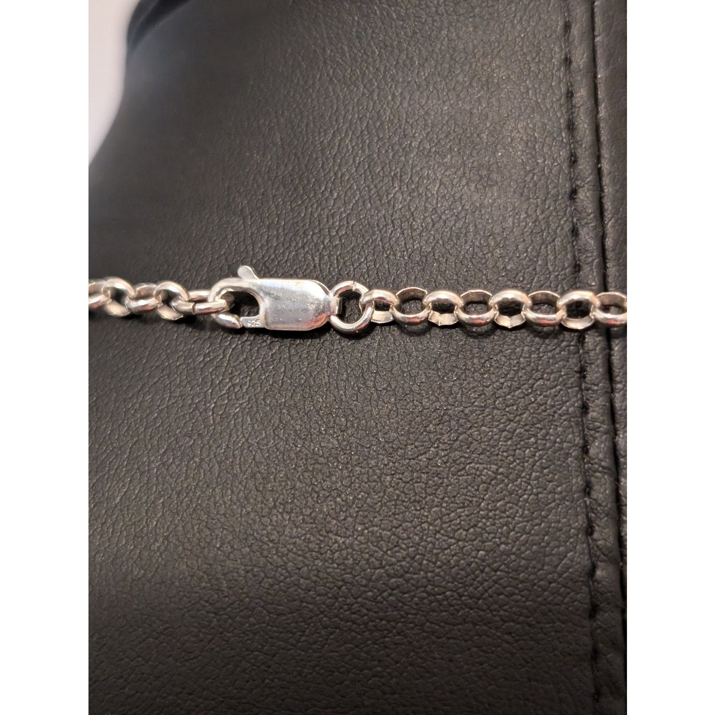 Large Black Stone 925 Sterling Silver Pendant 30" 925 Rolo Chain Necklace