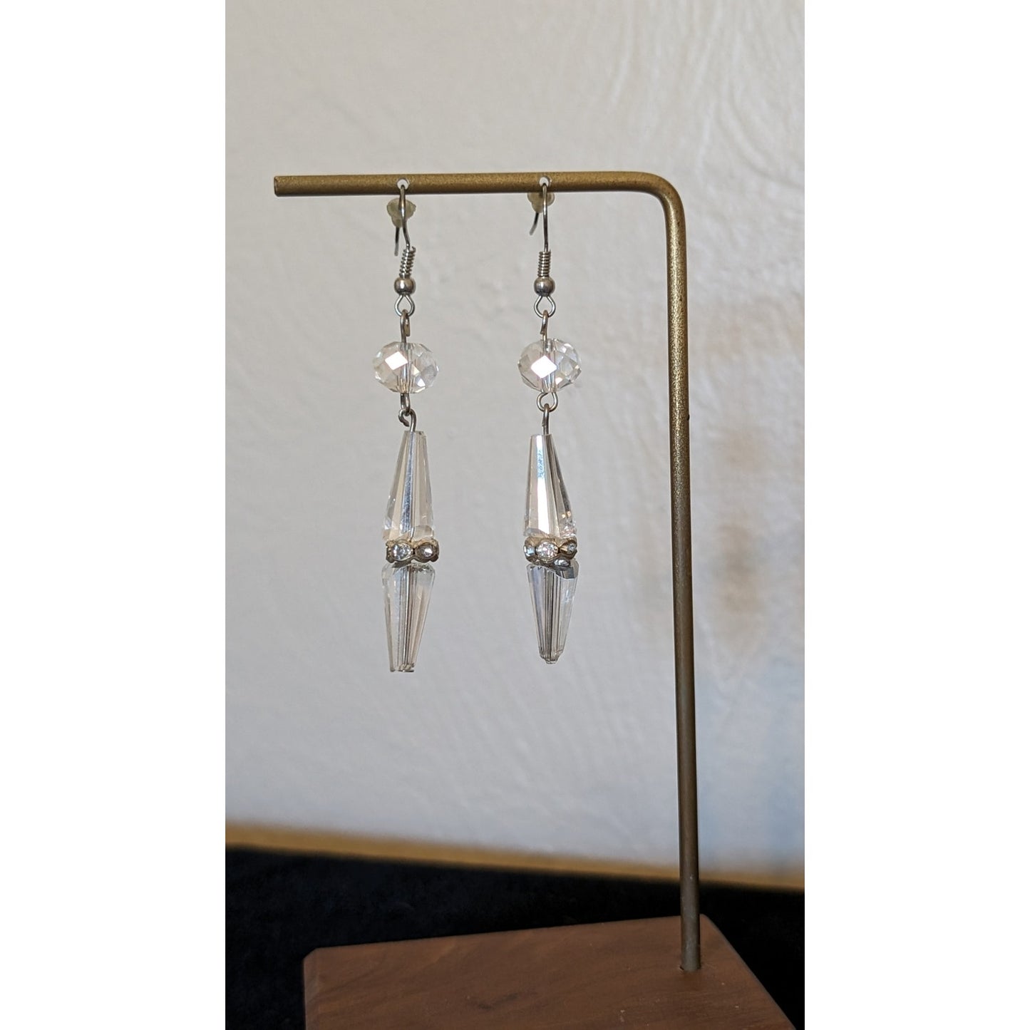 Cut Crystal Rhinestone Rondelle Bead French Wire Dangle Earrings