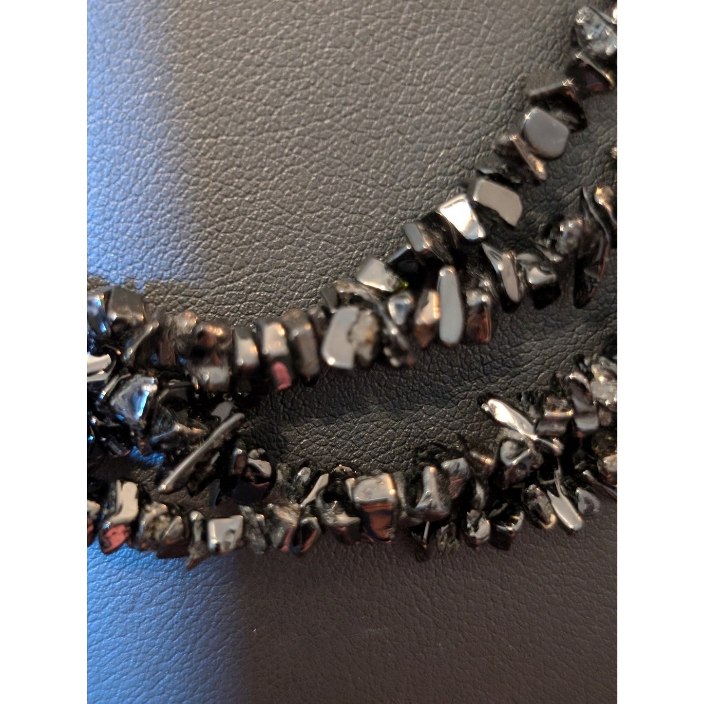 Vintage Southwest 4-Strand Black Stone Chip Bead Necklace W/ Sterling Cone Ends