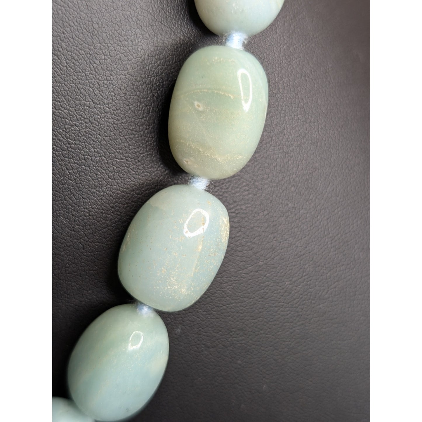 GSJ Sterling Silver Natural Blue Aqua Stone Bead Necklace & Dangle Earring Set