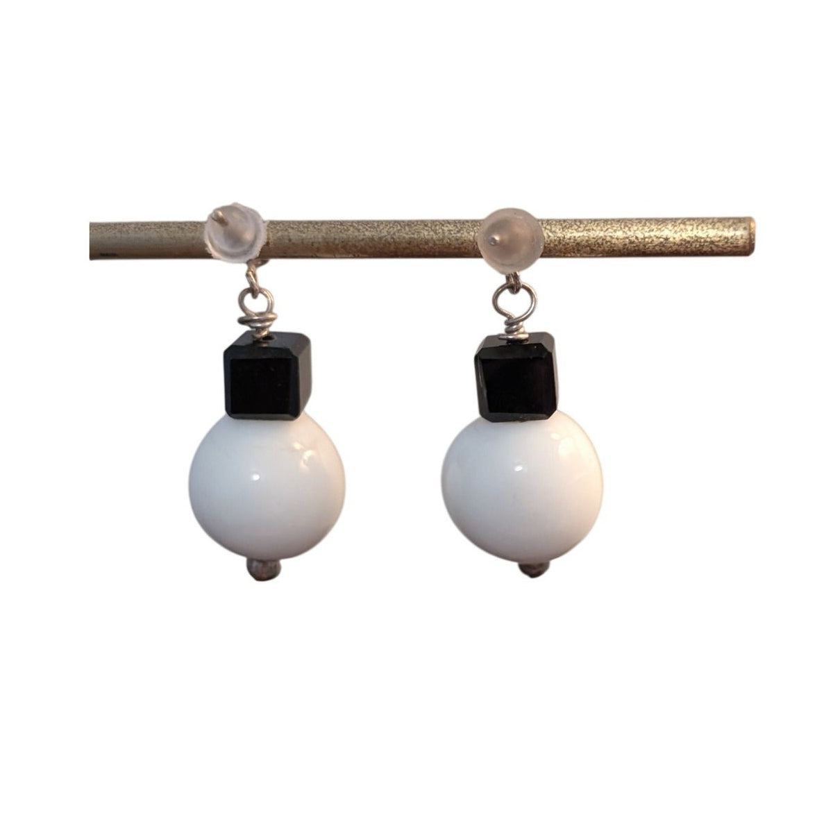 Vintage Glass Snowman Dangle Pierced Earrings