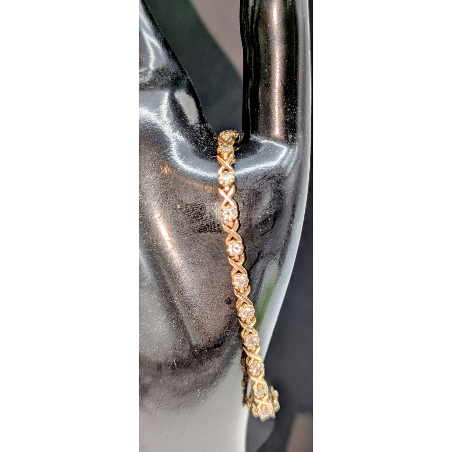 Vintage 925 Sterling Vermeil X and O CZ Tennis Bracelet W/ Safety Latches