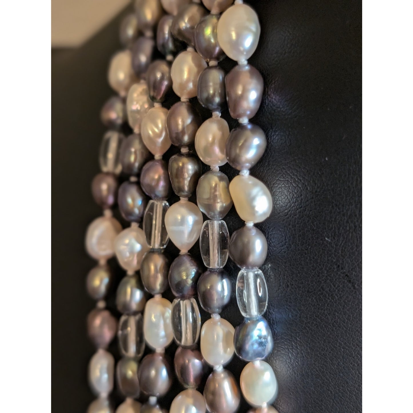 200" Oval White Peacock Pearls With Glass Bead Hand Knotted Rope Necklace